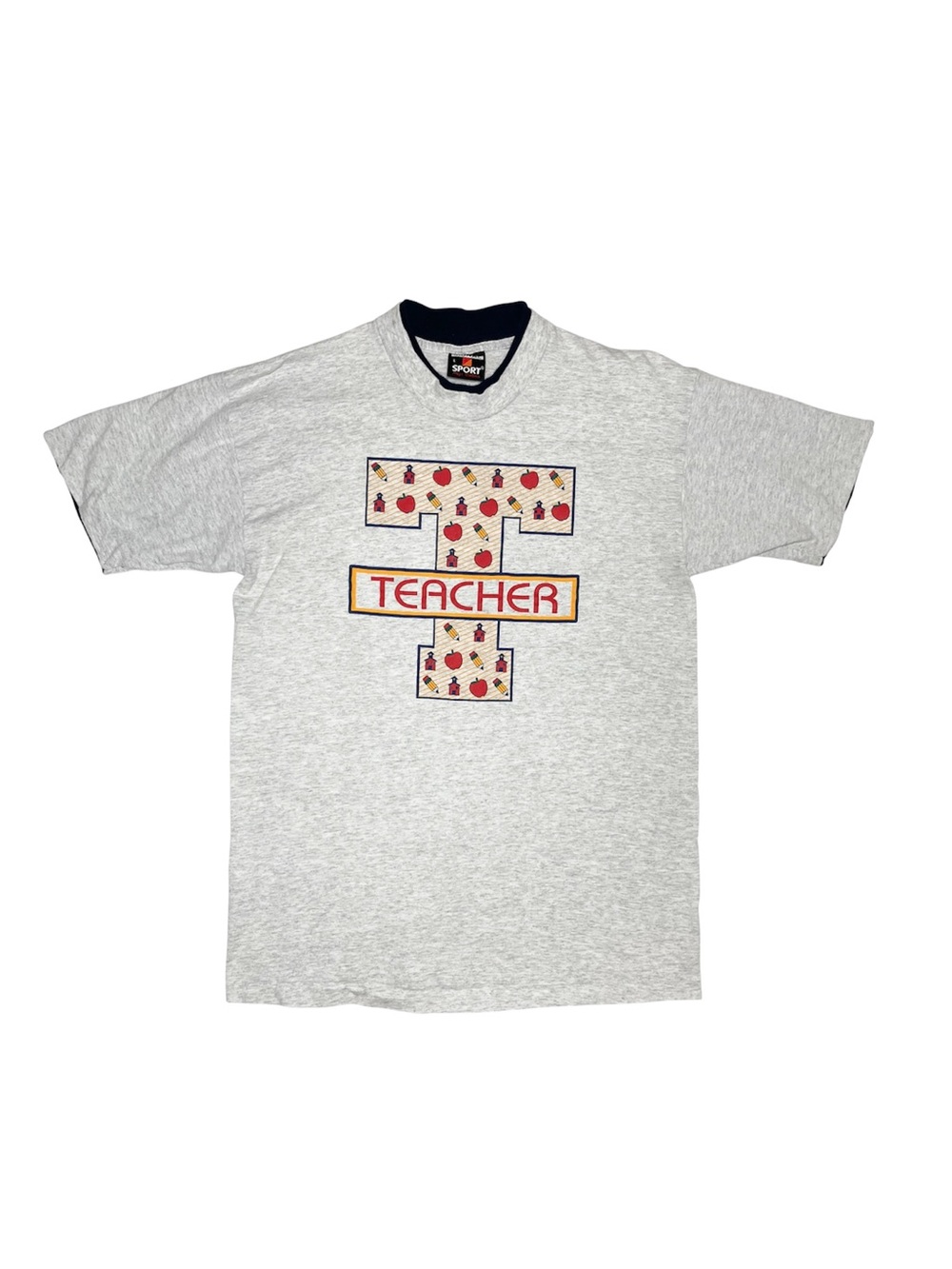 Vintage Signal Sport Teacher Graphic Ringer T-Shirt USA Gray Size Large